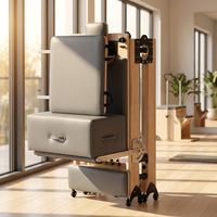 Reformer Pilates pliable en cuir personnalisé, avec cadre en bois d'érable et pieds en fer, gain de place, pour studio à domicile
