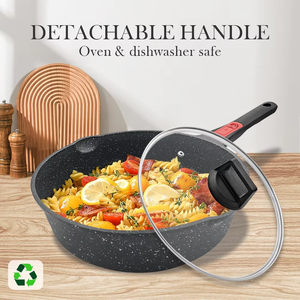 <span class=keywords><strong>Wok</strong></span> Profesional de Aleación de Aluminio con Revestimiento de Granito, Interior Antiadherente, Mango Desmontable de Baquelita, Capacidad de 5L, Utensilios de Cocina de Vidrio y Silicona - Product Image 4