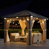 Gazebo 10x10 pieds, auvent extérieur à toit rigide, structure en aluminium, gazebo permanent avec moustiquaire et rideaux pour patio, pelouse, cour arrière, terrasse