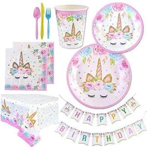 Bannière en Latex rose joyeux anniversaire, ensemble de décorations de fête à thème <span class=keywords><strong>licorne</strong></span> jetables pour filles et enfants en papier - Product Image 3
