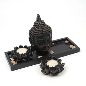 Porta-velas para decoração de casa thai, ornamentos de cabeça de buda em lotus, pedra de jardim