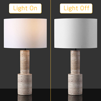 Lampe de table en travertin Wabi-sabi en gros pour OEM, lampe de bureau LED moderne rétro en travertin avec abat-jour en tissu pour chevet, salle à manger, bureau