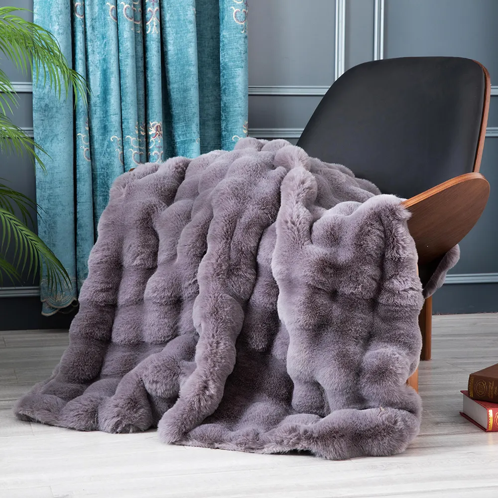Tela de piel sintética de conejo de pelo largo de punto de alta calidad para alfombras, juguete, prendas textiles para el hogar