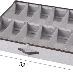 Under Bed Shoe Storage Organizer Fits 12 Pairs- Underbed Shoe Container Solution Shoes Box Bins with Clear Window