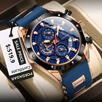 POEDAGAR 913 Nouvelle montre à quartz pour homme avec bracelet en silicone bleu, montre de sport lumineuse, étanche, chronographe, montre de travail