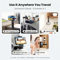 Soporte Universal 5 en 1 para Teléfono Móvil, Plegable, Portátil, con Rotación de 360 Grados, para Avión, Tren, con Abrazadera de Resorte para Maleta, Soporte para Escritorio
