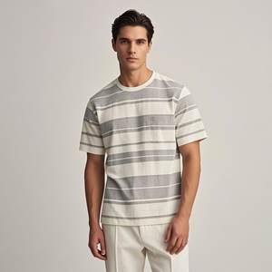 Camicia di lino da uomo personalizzata Vintage oversize alta lavata t-Shirt produttori di abbigliamento con camicia a righe per gli uomini - Product Image 1