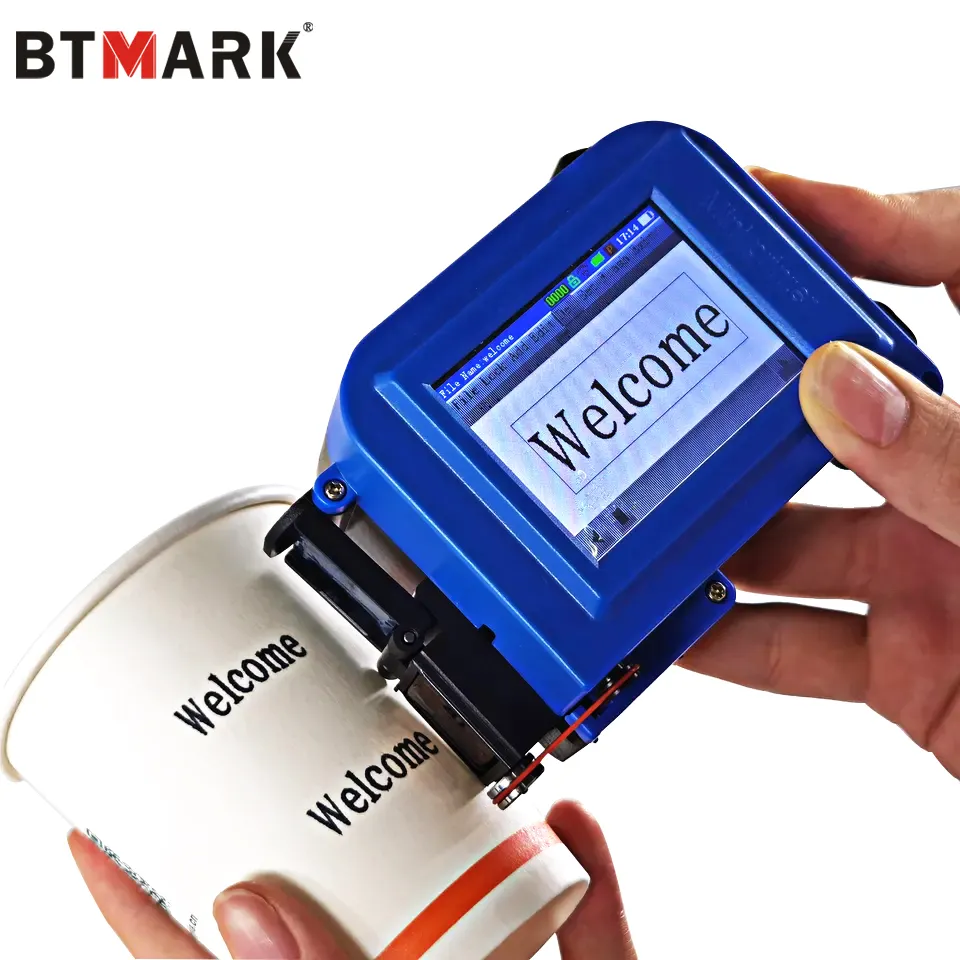 Btmark mini impressora portátil, mini impressora manual de tinta portátil para impressão do logotipo da caixa