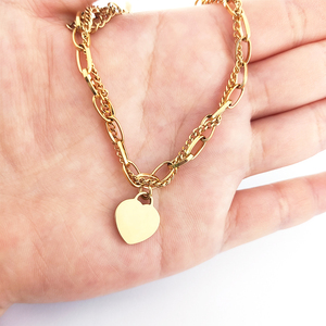 Pulsera De Oro De 14k con forma De corazón para mujer, Cadena De Acero Inoxidable, brazaletes con forma De corazón - Product Image 2