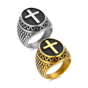 Acero inoxidable religioso Christine Jesue Cruz anillos Hip Hop para hombres plata 18K oro PVD plateado impermeable calidad joyería fina - Product Image 6