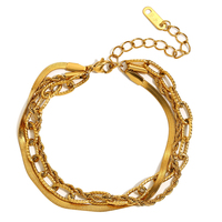 Bracelet superposé trois couches en acier inoxydable plaqué or 18 carats avec chaîne trombone torsadée et chaîne serpent pour femme - Vente en gros de bijoux de mode