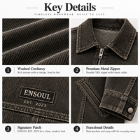 Vestes zippées pour hommes, style camionneur américain vintage, personnalisées, streetwear de travail, délavées à l'acide, coupe ample, avec logo patch, en velours côtelé
