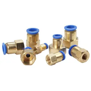 PCF4 6 8 10 12mm Tube Brass Quick Coupler Female Connector Push Pipe Plastic Air Hose Female One Touch Pneumatic Fittings