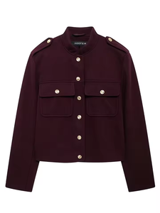Female Streetwear O-Neck Long Sleeve Pockets Buttons Loose Coat <strong>HH</strong> 2025 Fashion <strong>Women</strong> Soft Tweed Bomber <strong>Jacket</strong> - Product Image 2
