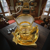 QIAN HU 2025 haute qualité expresso verre tasse à thé ensemble plaqué or métal Calla lys fleur décoration après-midi thé tasses et soucoupes