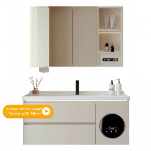 Nouvelle Arrivée : Meuble de Salle de Bain Écologique, Durable et Multifonctionnel avec Vasque Intégrée, Miroir Intelligent et Machine à Laver – Solution Complète pour Salle de Bain - Product Image 1