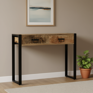 Consolle in Legno Naturale con Gambe in Metallo Nero, Design Industriale Moderno, Arredamento per Soggiorno - Product Image 2