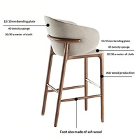 Tabouret de bar surélevé minimaliste moderne en bois de frêne blanc massif avec accoudoirs pour usage commercial et domestique Modèle BY61