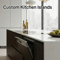 Meubles de cuisine sur mesure de style rustique moderne européen, en bois blanc, avec îlot central, pour appartement