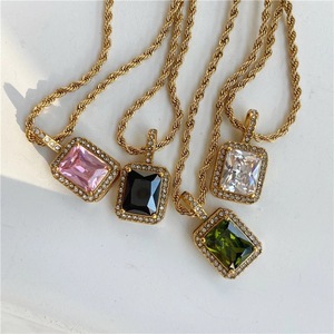 Bijoux ענידת שרשרת חבל טוויסט מצופה זהב 18k שרשרת 5a קריסטל צירקונייה נוצצת שרשרת תליון - Product Image 1