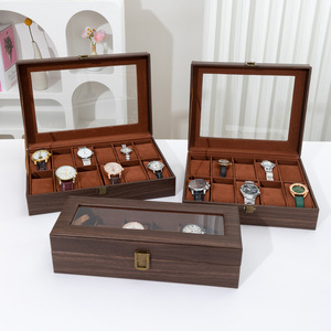 Wooden <b>Watch</b> Box 6 10 12 Slots Glass Top Retro Wood Grain <b>Watch</b> Display <b>Case</b> Luxury Mechanical Wristwatch Storage Organizer Hold - Product Image 1