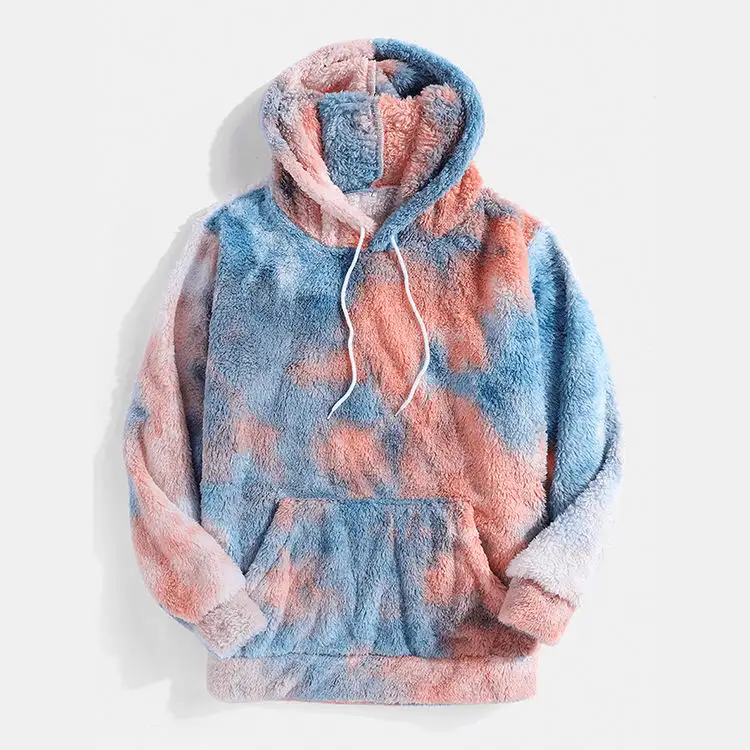 Streetwear Drawstring Design Custom Logo faux fur Hoodies Women Plain Tie Dye Hoodie For Sale