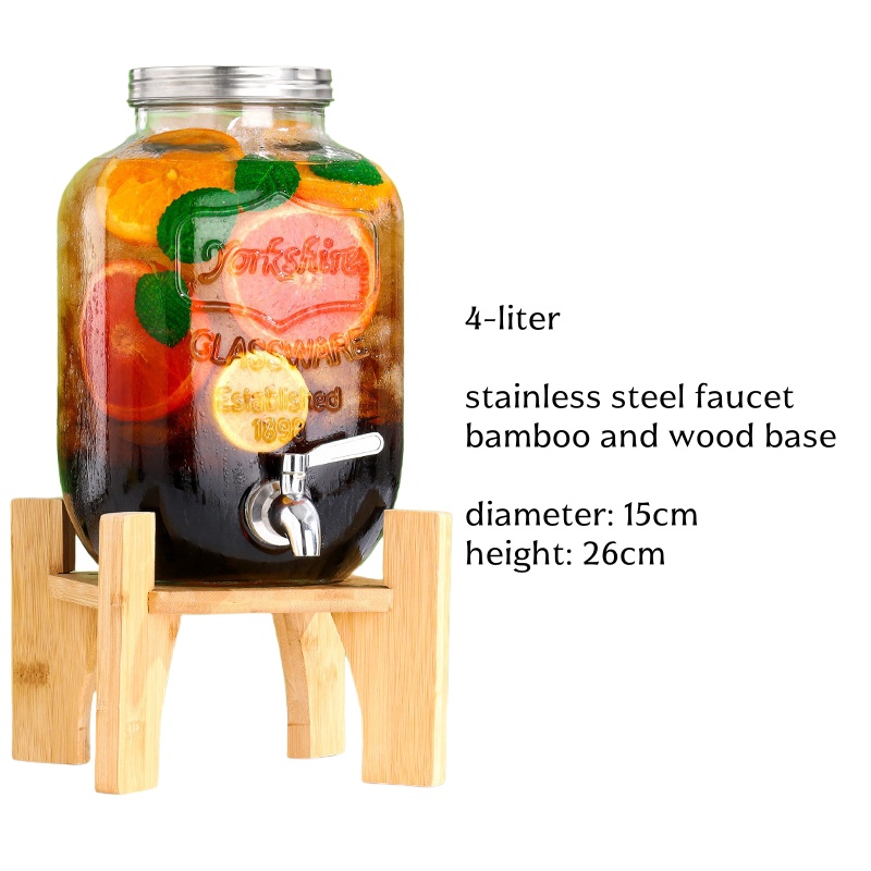 Robinet transparent 4L en acier inoxydable + support en bambou