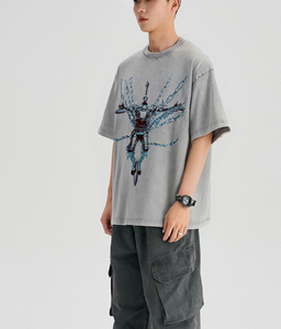 Nouveau T-<span class=keywords><strong>shirt</strong></span> d'été pour homme en coton 100% avec imprimé graphique, épaules tombantes, effet <span class=keywords><strong>vintage</strong></span> délavé - Product Image 3