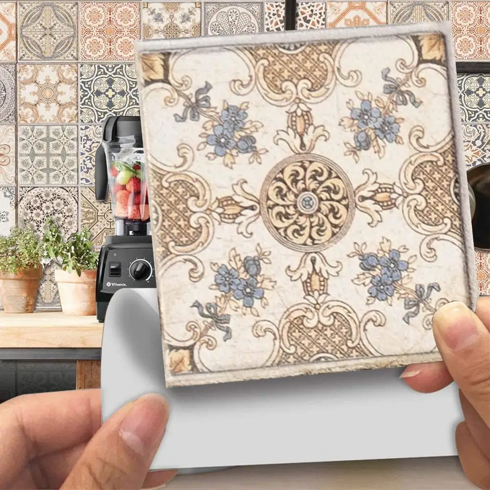 Autocollants de carreaux de Style Mandala, 100 pièces, auto-adhésif marocain, rétro-projection murale, meubles de cuisine et de salle de bains imperméables