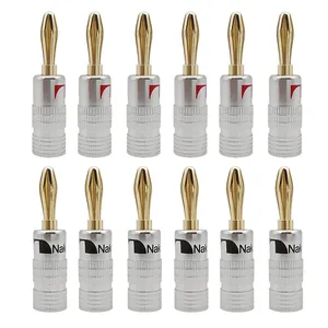 4mm Banana Plug Gold-plated 4 MM Banana Male Plugs Connector with Screw Lock For Audio Jack Speaker Plugs Black & Red