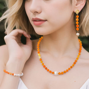 Ensemble de bijoux tendance pour femmes, nouveau design, pierres naturelles, perles, collier, boucles d'oreilles, bracelet - Durable, hypoallergénique, mariage - Product Image 1