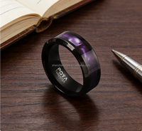 Bague en tungstène noir POYA 8MM avec incrustation de pierre naturelle violette pour homme, cadeau de festival, cadeau de fiançailles pour les amoureux