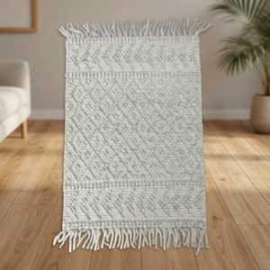 Alfombra Tejida a Mano de Lana Orgánica Antideslizante, Rectangular, con Patrón Geométrico, Estilo Bohemio, Pelo Plano, Hecha en India, con Base de Algodón - Product Image 2