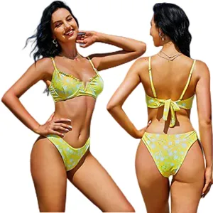 Costume da bagno con ferretto da donna Bikini con taglio alto floreale Set Bikini con taglio alto 2024