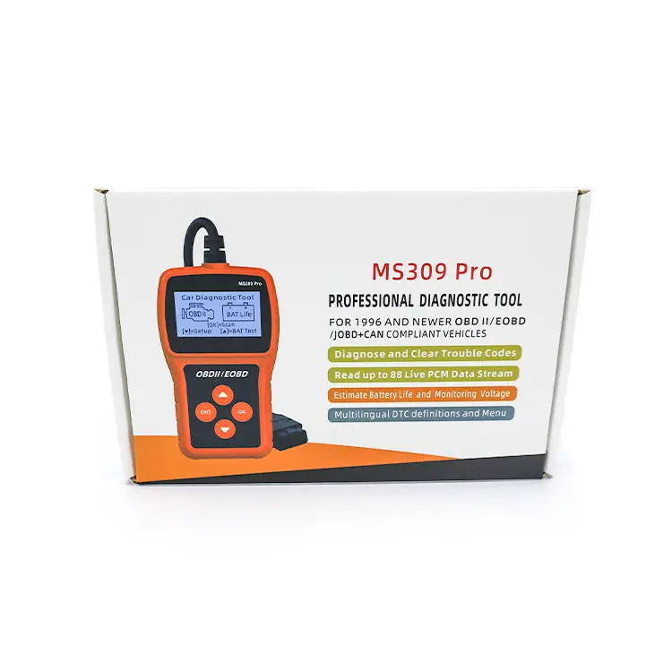MS309 Pro OBD2 EOBD Scanner 6 Language Car Fault Detector Battery Tester Code Reader Auto Engine Diagnostic Scan Repair Tool