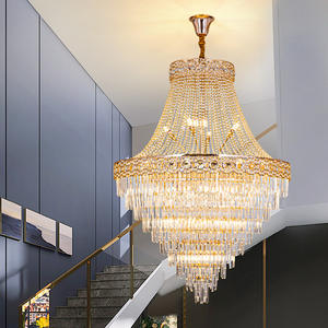 Zeal Lighting Modern Luxury Large K9 Crystal Golden Chandelier Lámpara colgante Led Villa Hotel Cocina Comedor - Product Image 1