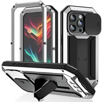 Coque de téléphone robuste en métal avec protection en verre trempé et support pour objectif d'appareil photo, compatible avec iPhone 17 16 15 14 13 Pro Max
