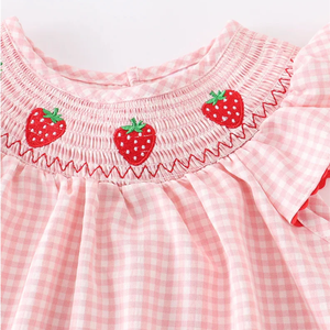 Vestido de Verano Personalizable para Bebé Princesa, Estampado de Fresas, Color Rosa, Dulce y Lindo, de Algodón Cómodo y Transpirable - Product Image 2