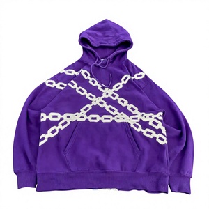 Sweat-shirt à capuche surdimensionné personnalisé avec impression en relief de chaîne blanche, manches régulières, en coton tricoté, streetwear pour homme, automne - Product Image 3
