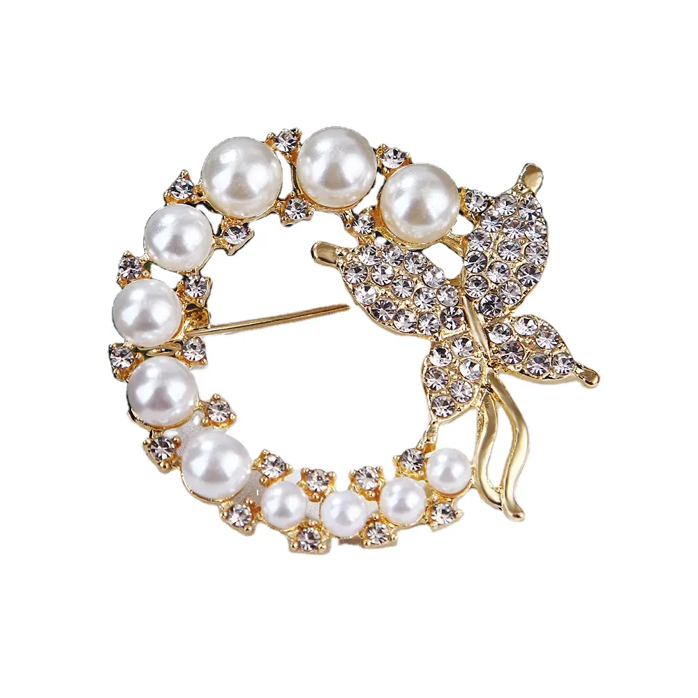 Mode Bruiloft Cadeau Set Groothandel Kristal Parel Diamant Vlinder Broche Sieraden Vrouwen Accessoires