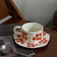 Ensemble tasse et soucoupe en céramique Cottagecore, motif tomate et poire, pour le thé de l'après-midi, pour la maison, le café, la cuisine