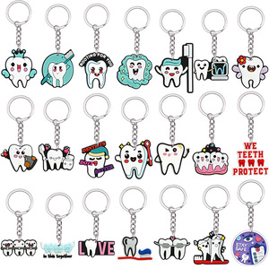 Série de protection dentaire, cadeau promotionnel personnalisé, porte-clés en plastique, porte-clés en caoutchouc PVC mignon de dessin animé, médecins, dentistes - Product Image 2