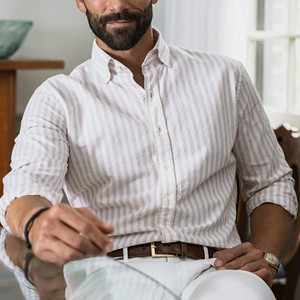 <span class=keywords><strong>Camicia</strong></span> in <span class=keywords><strong>Lino</strong></span> da Uomo a Righe, Maniche Lunghe, Traspirante, Comoda, Morbida, Casual, di Alta Qualità, Personalizzabile con Logo - Product Image 3