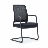 Chaise de conférence ergonomique moderne et confortable en maille, chaise d'accueil avec accoudoirs fixes, structure en métal cintrée