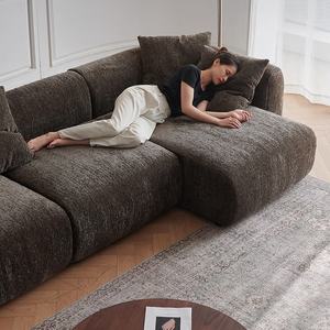Canapé d'angle modulable 3 places Zayshine en chenille chocolat style rétro français pour salon, appartement, villa, canapé de sol de loisirs en forme de L - Product Image 5