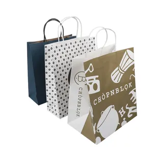 حقيبة تسوق ورقية بمقبض ورقي فاخرة بحجم مخصص حقيبة تسوق من ورق الكرافت