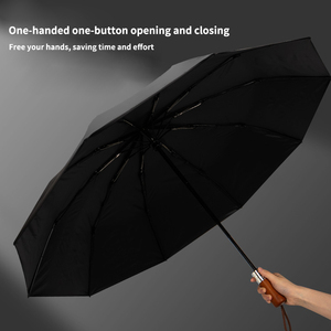 Light Luxury Black <strong>Folding</strong> Automatic <strong>Umbrella</strong> Wooden Handle Exlarge Reinforced Strong Durable <strong>Windproof</strong> Sunscreen Business Gifts - Product Image 5