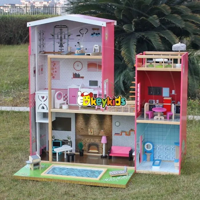 Toy Wooden House Large Pretend Role Play DIY Educational Toy Kids Wooden Doll House Villa W06A152-X