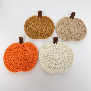 Handmade Crocheted Halloween <b>Pumpkin</b> Coasters Polyester Round Anti Scald <b>Mug</b> Coasters Cartoon Design - Product Image 2