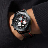 Montre sport pour homme NS Never Stop N924, aiguilles lumineuses, style décontracté, étanche 30M, bracelet en cuir, montre à quartz pour homme